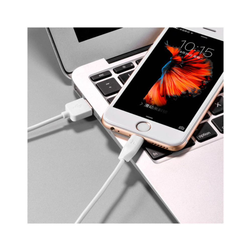 Дата кабель USB 2.0 AM to Lightning 2.0m 2.4A X1 white HOCO (6957531032014)
