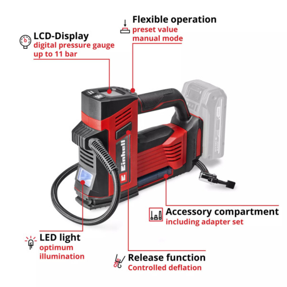 Компресор Einhell CE-CC 18/23 D Li - Solo, 18V, 12 l/min, 11 bar (без АКБ та ЗП) (2071025)
