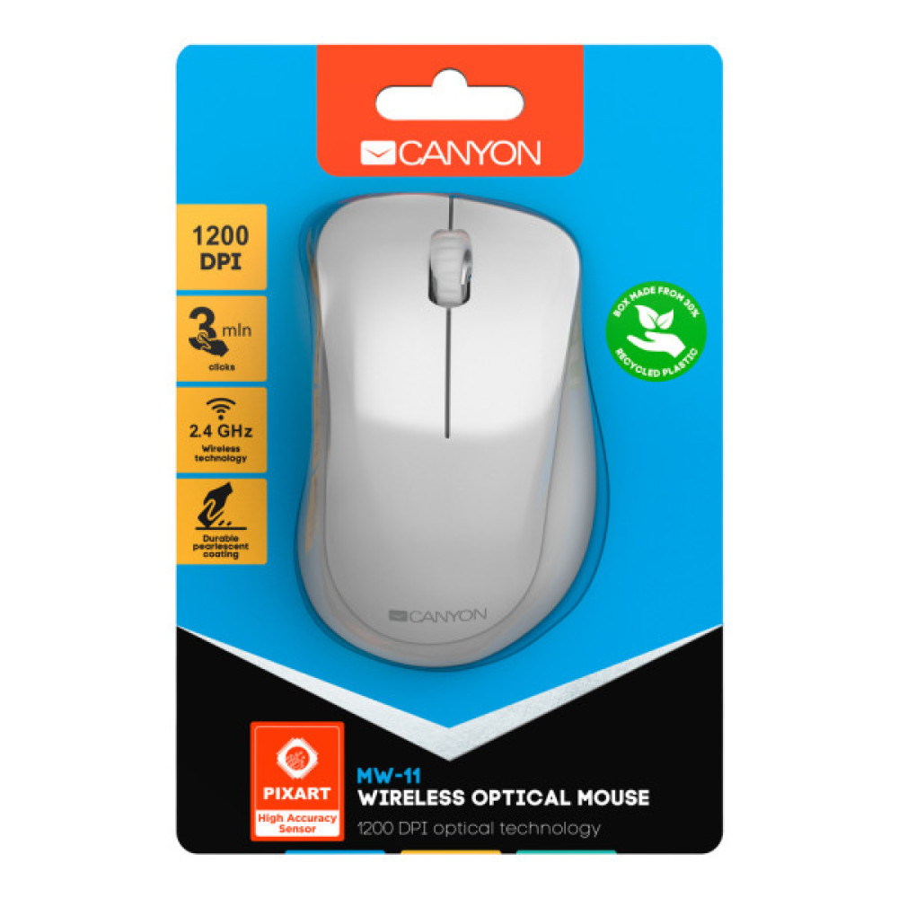 Мишка Canyon MW-11 Wireless Pixart White Grey (CNE-CMSW11PW)