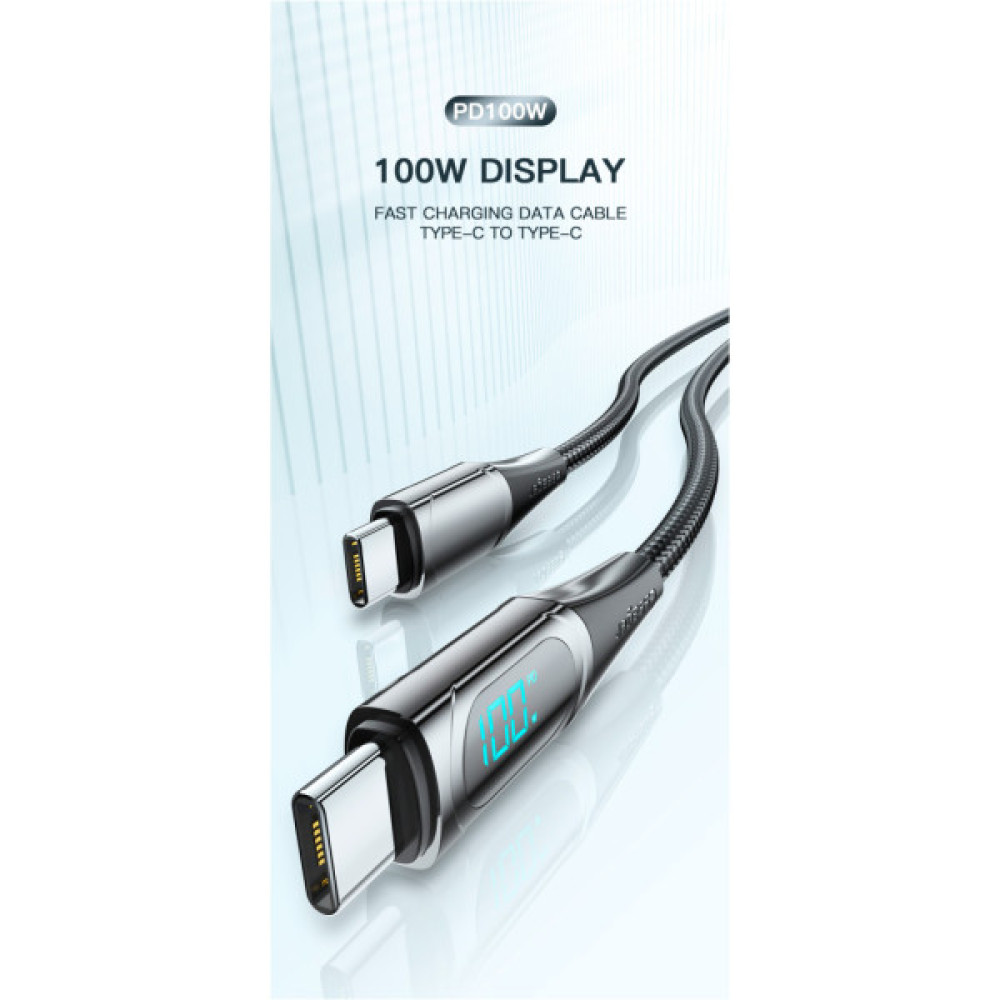 Дата кабель USB-C to USB-C 2.0m 100W Digital Display blue Essager (ES-XCTT1-YDA03)
