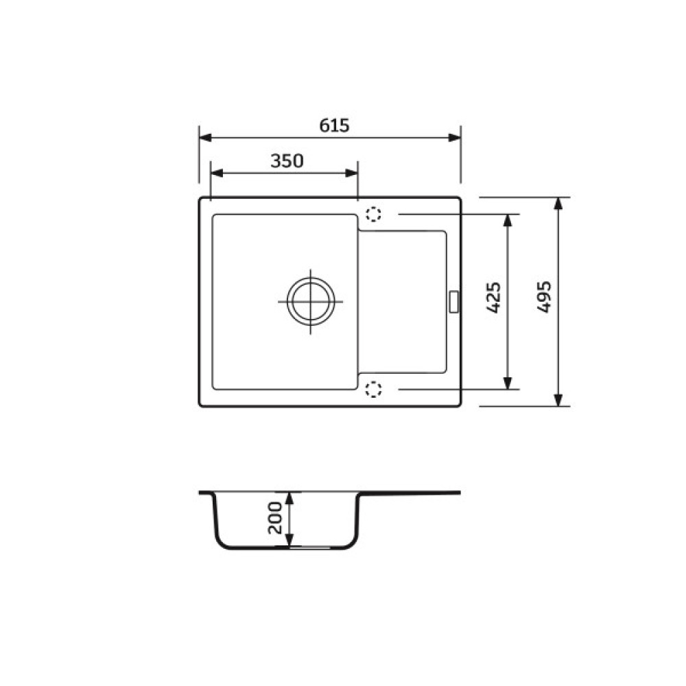 Набір кухонний Adamant Minimal, штучний камінь, прямокут., з крилом, 615х495х200мм, чаша - 1, врізна, Old stone + змішувач та дозатор