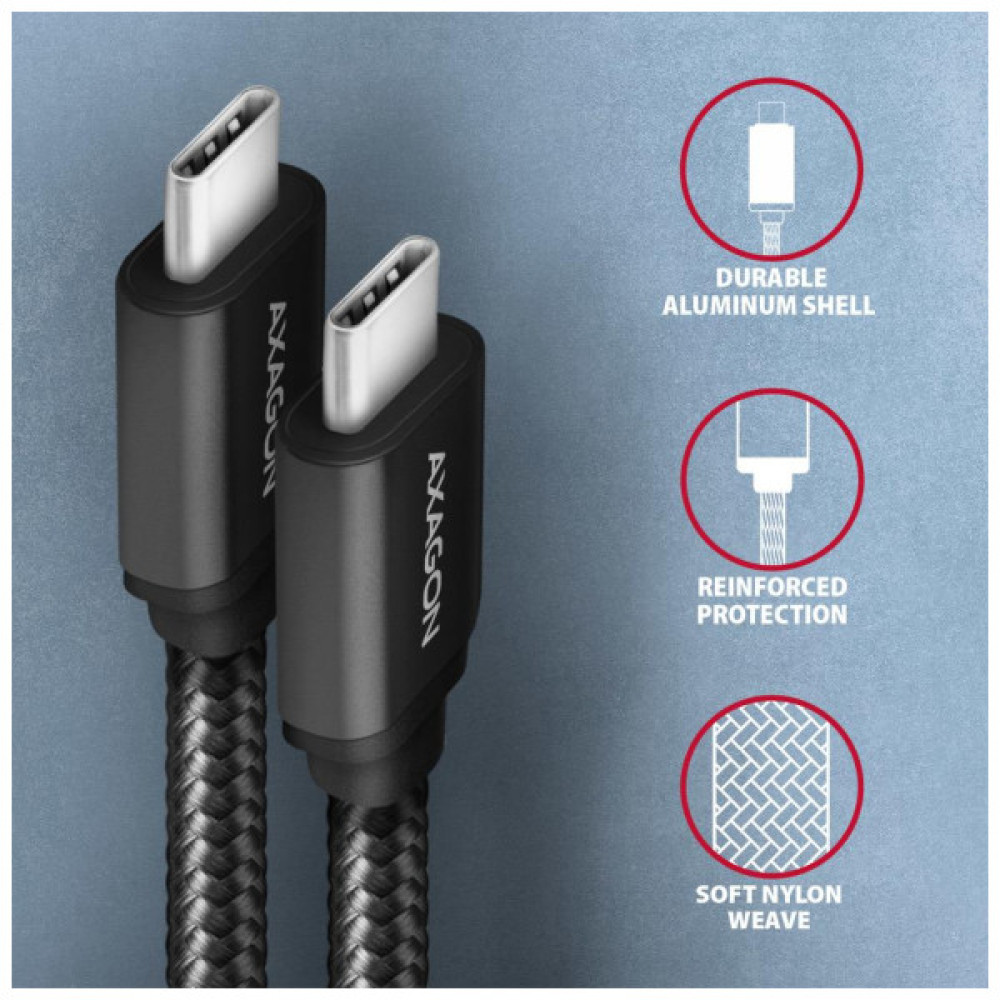 Дата кабель USB-C to USB-C 3.0m v3.2 Gen 1 PD 60W 3A black AXAGON (BUCM3-CM30AB)
