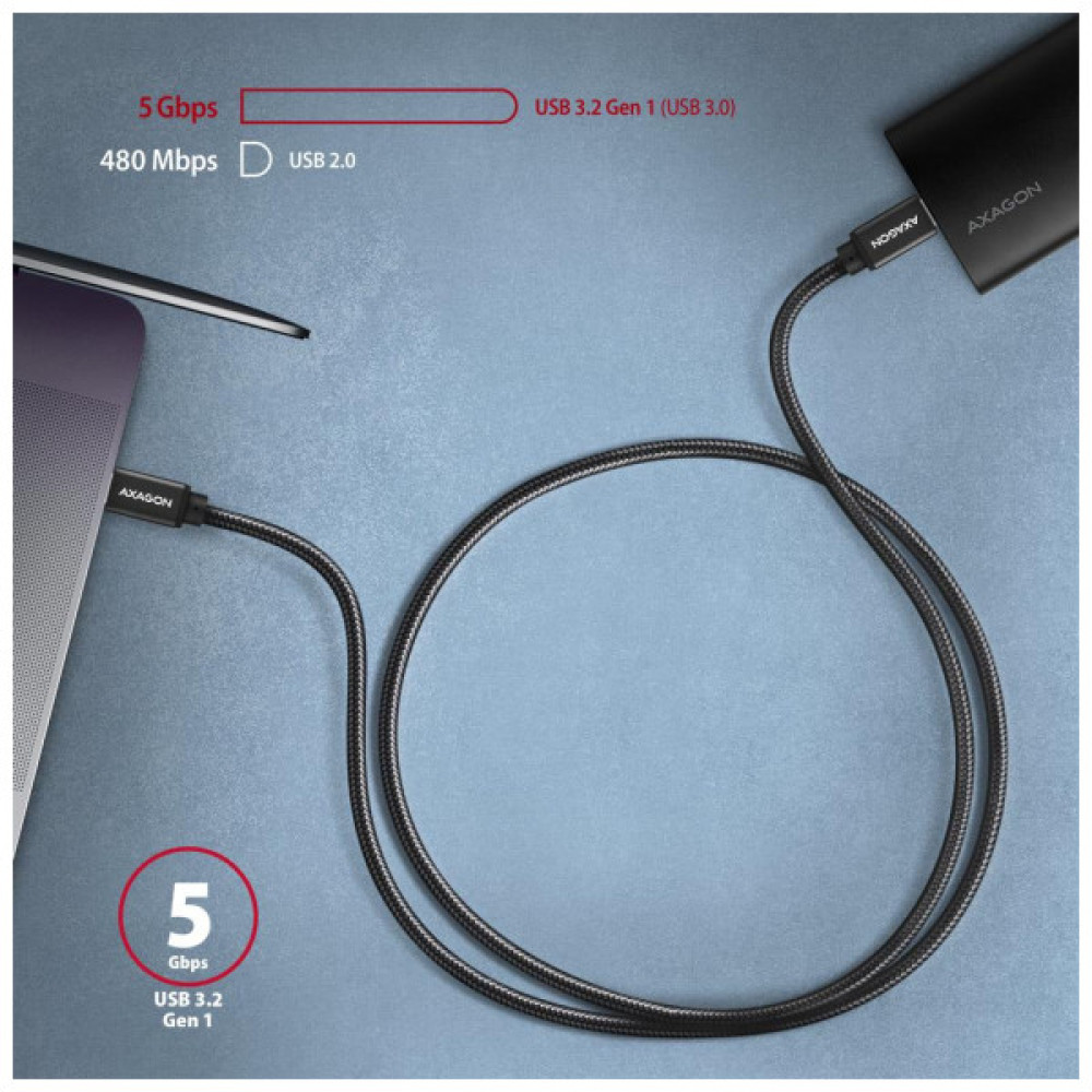 Дата кабель USB-C to USB-C 3.0m v3.2 Gen 1 PD 60W 3A black AXAGON (BUCM3-CM30AB)