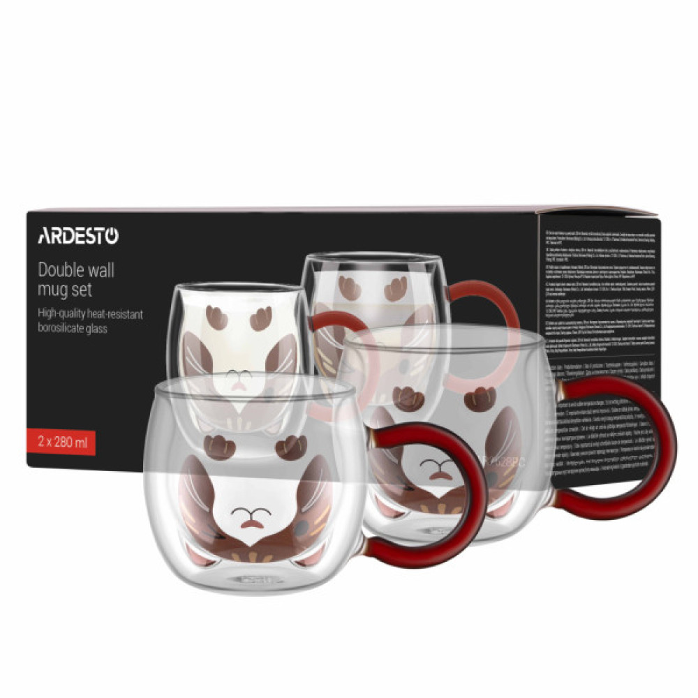 Набір чашок ARDESTO Animals 280мл, 2шт, боросилікатне скло, прозорий (AR2628BC)