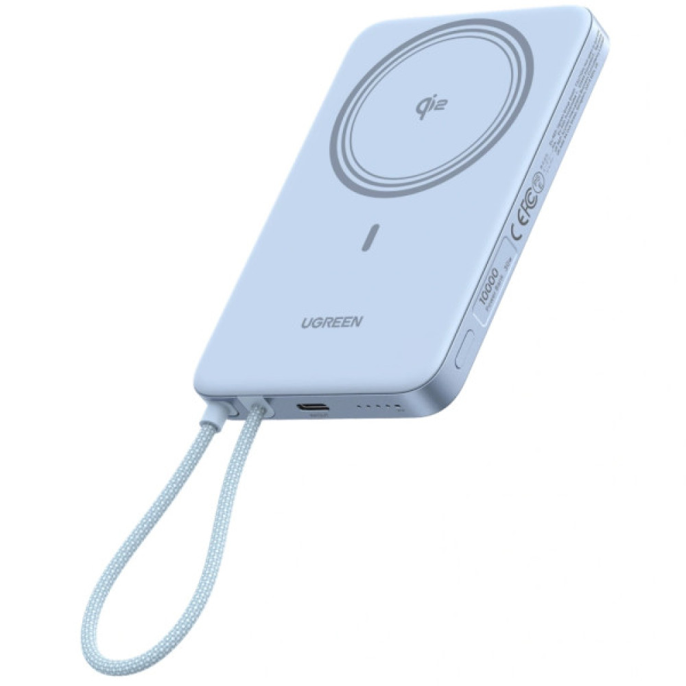 Батарея універсальна Ugreen 10000mAh 30W 1xUSB-C + 15W Magnetic Wireless + cable USB-C blue (65839B)