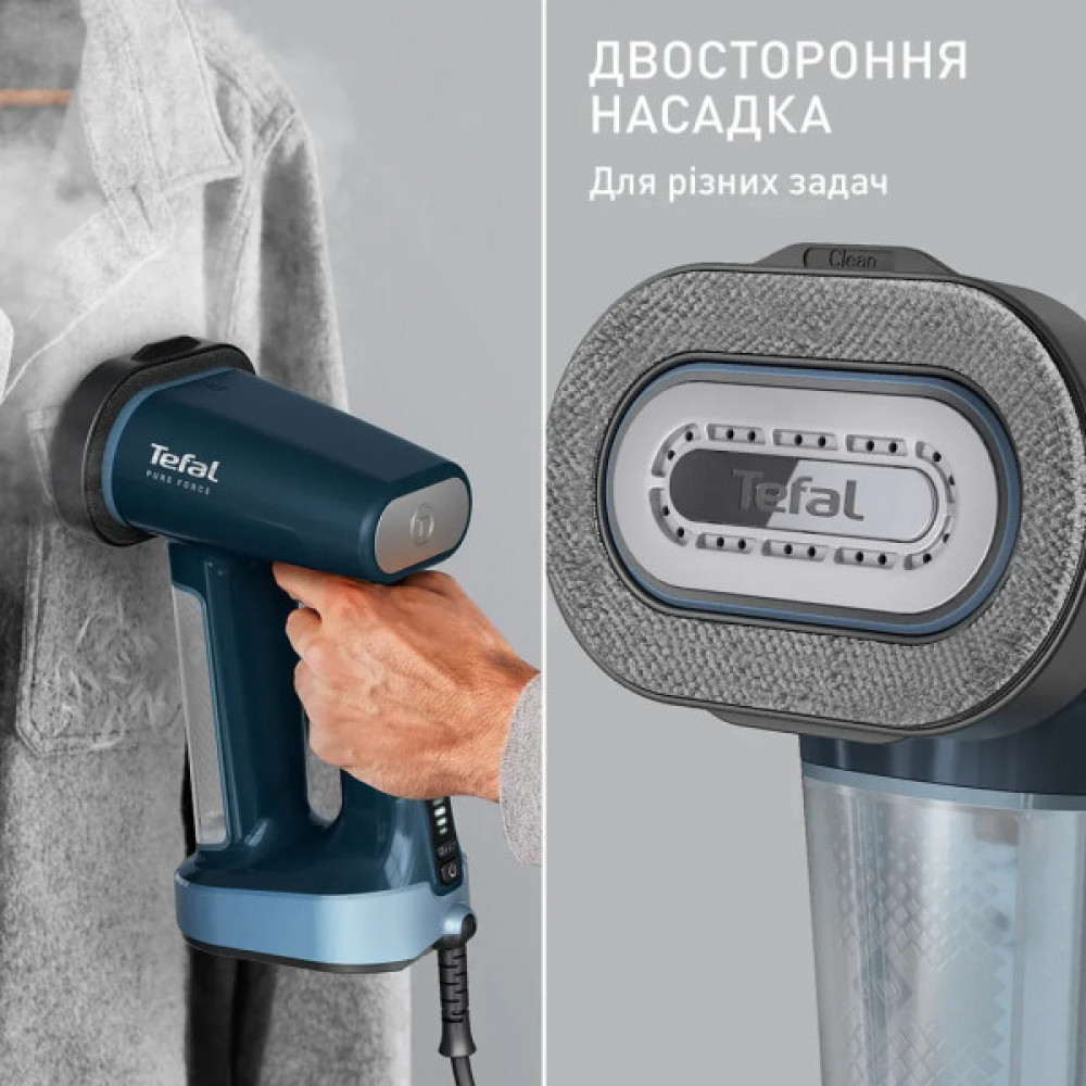 Відпарювач Tefal компактний Pure Force 3в1, 1800Вт, 180мл, постійна пара - 35гр, керам. підошва, синій
