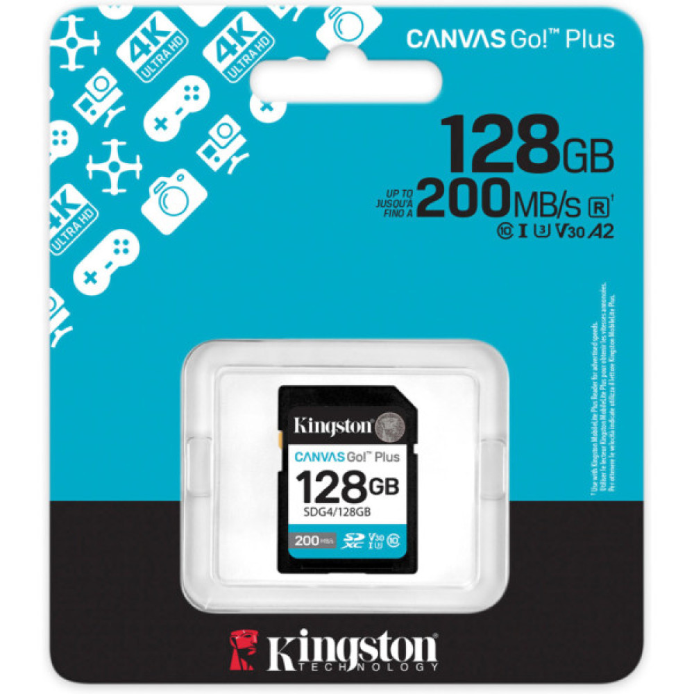 Карта пам'яті Kingston 128GB SDXC сlass 10 UHS-I U3 V30 Canvas Go Plus G4 (SDG4/128GB)