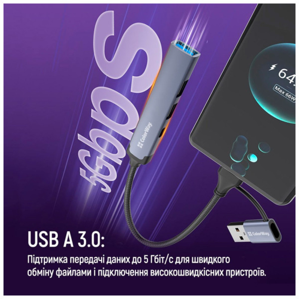 Концентратор ColorWay USB-A/USB-C 4-in-1 USB2.0х2/USB3.0/USB-C2.0 (CW-HUB06)