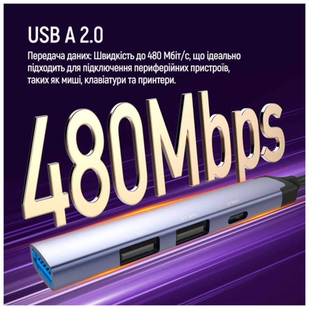 Концентратор ColorWay USB-A/USB-C 4-in-1 USB2.0х2/USB3.0/USB-C2.0 (CW-HUB06)