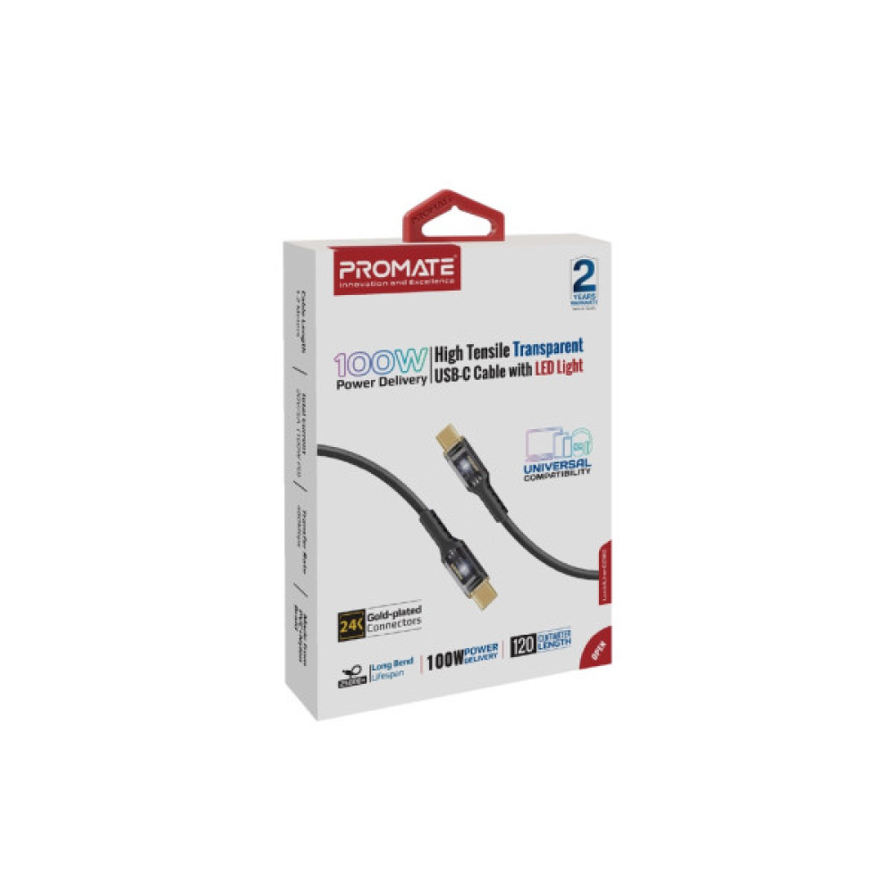 Дата кабель USB-C to USB-C 1.2m Promate (lucidline-cc120.black)