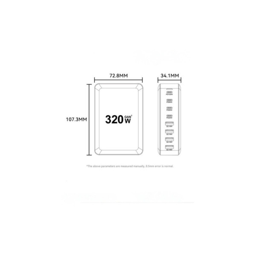 Зарядний пристрій Essager 4xUSB-C + 4xUSB 320W GaN (EZC320W-QJB0G-Z)
