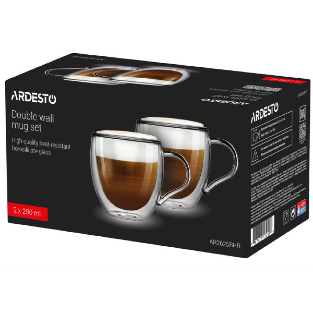 Набір чашок Ardesto BHR 250 мл 2 шт прозорий (AR2625BHR)
