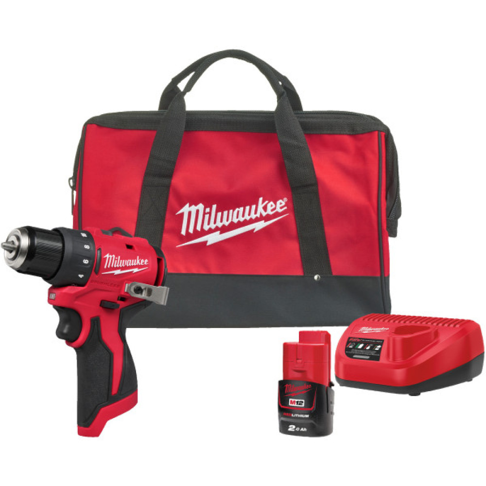 Шурупокрут-дриль акумуляторний Milwaukee M12 BLDDRC-201BRF 12В 2А·год 40Нм 0-1700об/хв ЗП С12 сумка 0.98кг