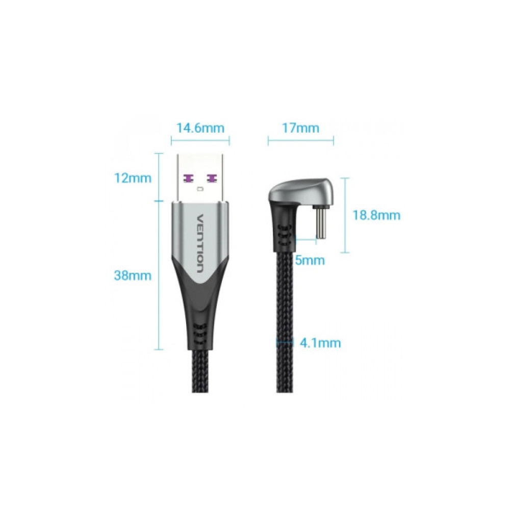Дата кабель USB 2.0 AM to USB-C 1.5m 66W 180° U-Shaped aluminum alloy Vention (COHHG)