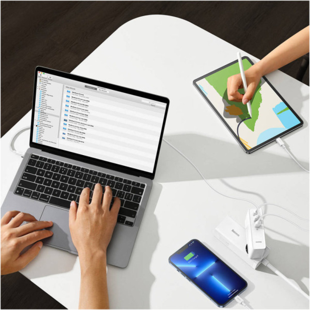 Зарядний пристрій Baseus GaN5 Pro Fast Charger 2C+U 140W + Cable 1.0m Type-C 240W white (CCGP100202)