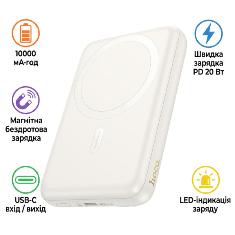 Батарея універсальна HOCO 10000mAh Grace PD/20W Magnetic White (J141 / 714985)