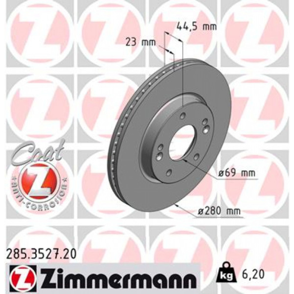 Гальмівний диск ZIMMERMANN 285.3527.20 Гальмівний диск ZIMMERMANN 285.3527.20