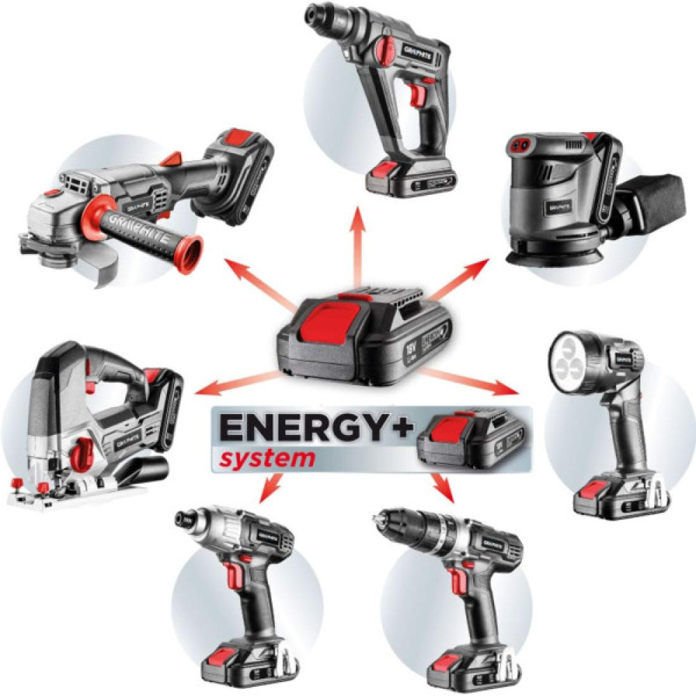 Шліфмашина ексцентрикова акумуляторна GRAPHITE Energy + 125мм 18В 9000об/хв 1.1кг без АКБ та ЗП