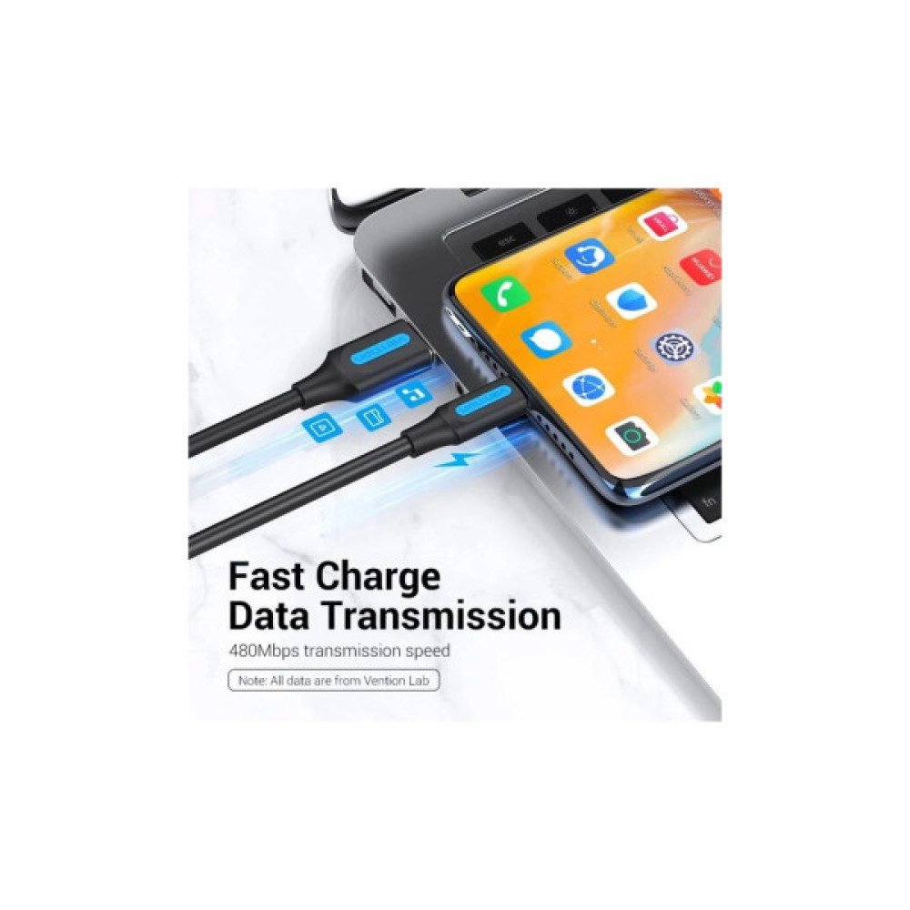 Дата кабель USB 2.0 AM to USB-C 1.5m 3A black Vention (COKBG)