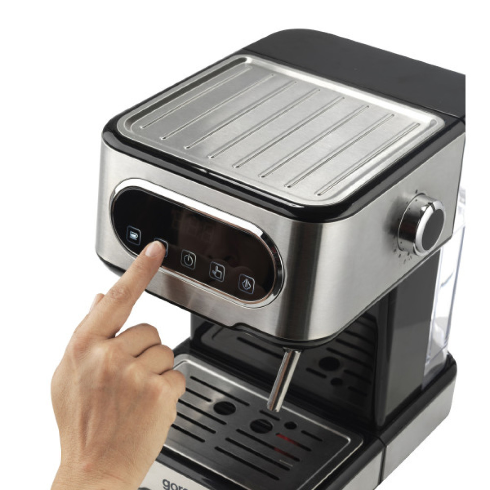 Кавоварка Gorenje ріжкова 1.5л, мелена, ручний капучинатор, нерж