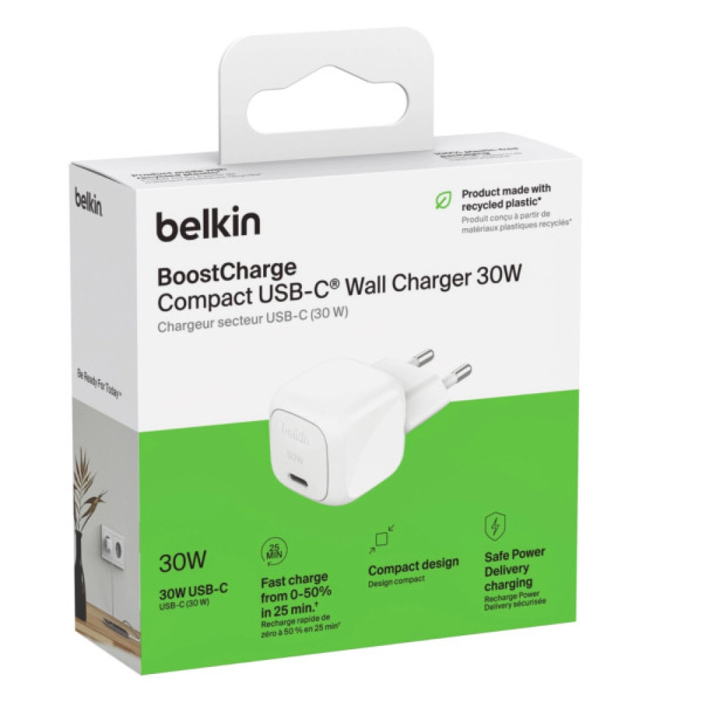 Зарядний пристрій Belkin USB-C PD30W PPS white (WCA008KQWH)