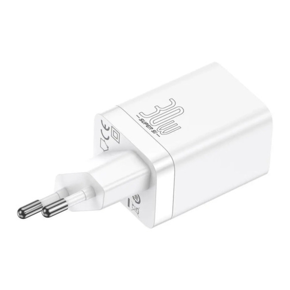 Зарядний пристрій Baseus 1xUSB-C 30W + 1xUSB white (CCSUPP-E02)