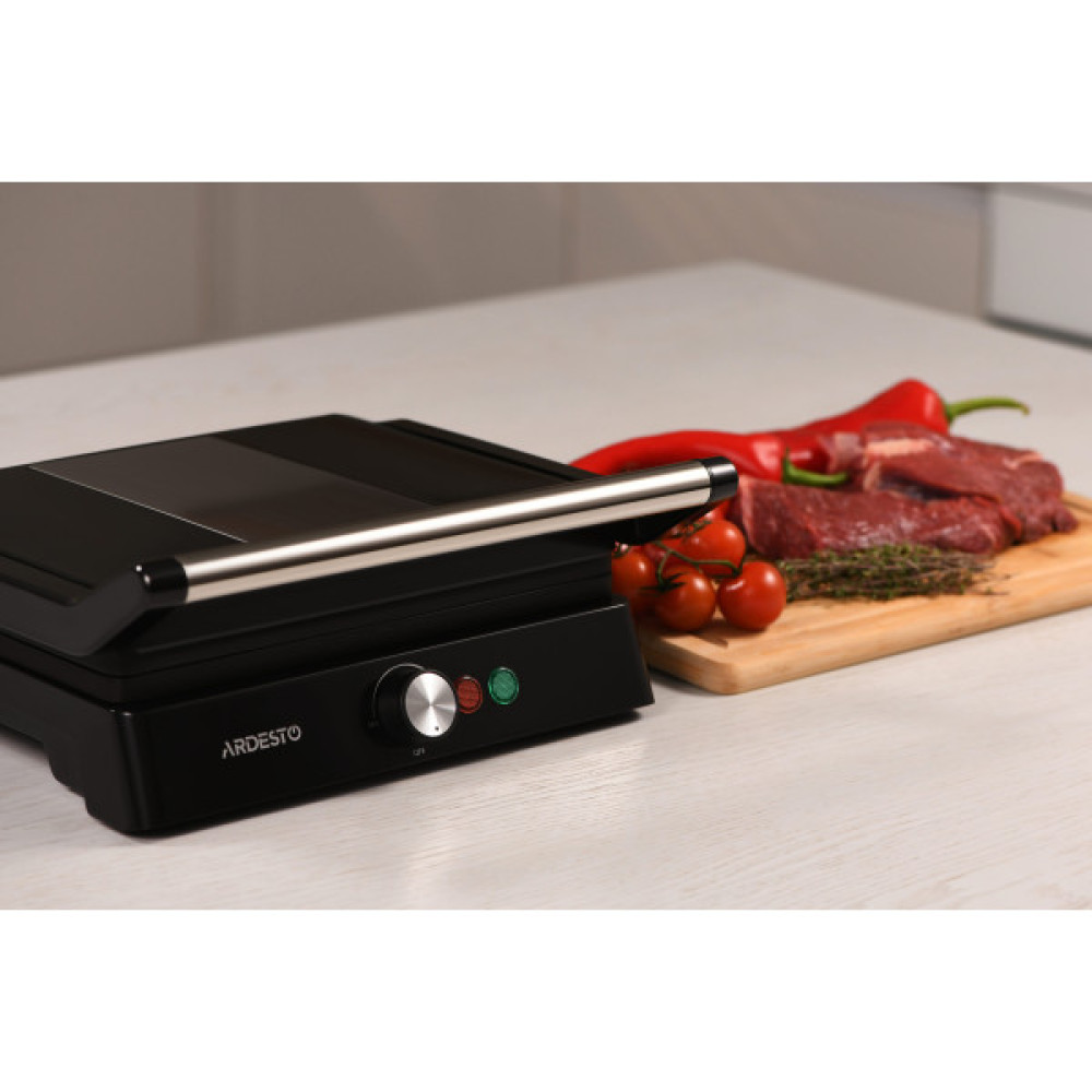 Гриль ARDESTO прижимний 1800Вт, розкриття на 180°, чорно-сріблястий