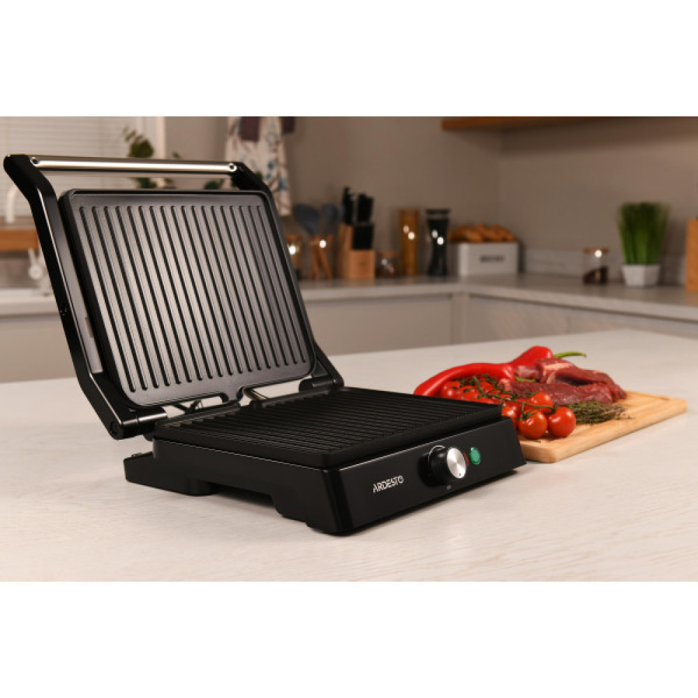 Гриль ARDESTO прижимний 1800Вт, розкриття на 180°, чорно-сріблястий