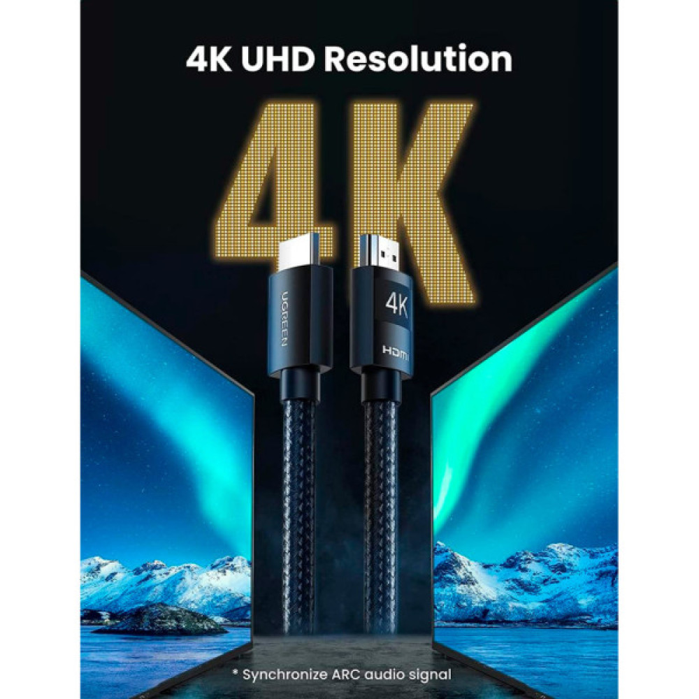 Кабель мультимедійний HDMI M to HDMI M 10.0m 4K30Hz braided HD119 black Ugreen (40104)