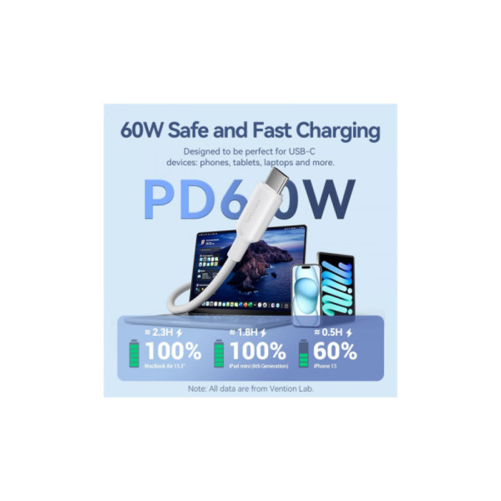 Дата кабель USB-C to USB-C 1.0m 60W white VENTION (TRCWF)