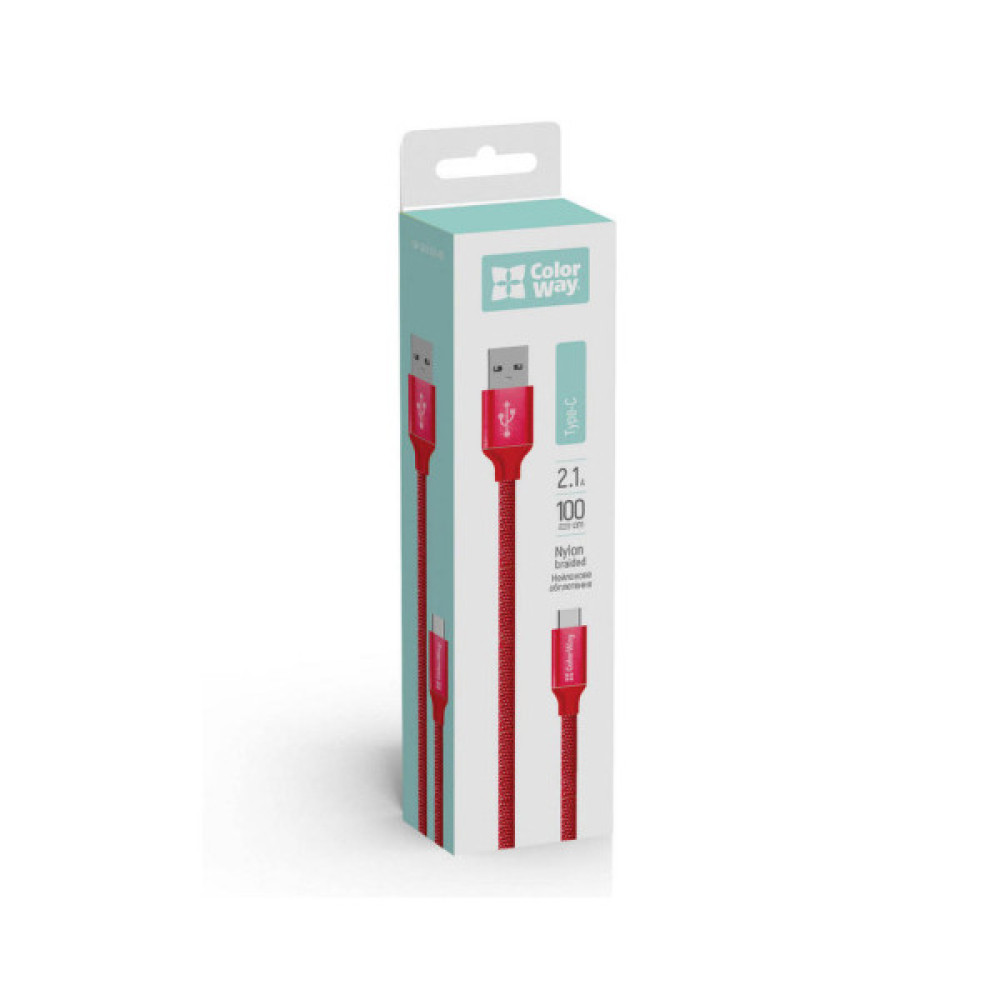 Дата кабель USB 2.0 AM to USB-C 1.0m 2.1А red ColorWay (CW-CBUC003-RD)