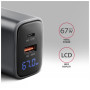 Зарядний пристрій AXAGON 1xUSB-C PD67W + 1xUSB QC4+ PPS display gray (ACU-PQ67D)