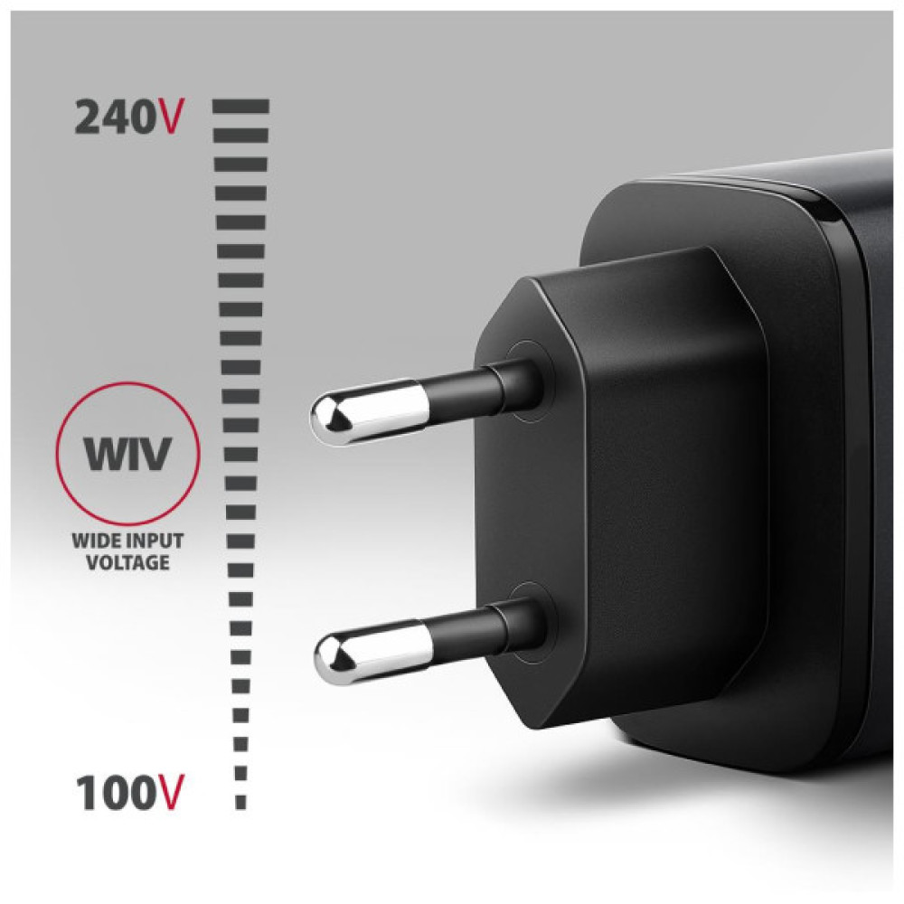 Зарядний пристрій AXAGON 1xUSB-C PD67W + 1xUSB QC4+ PPS display gray (ACU-PQ67D)