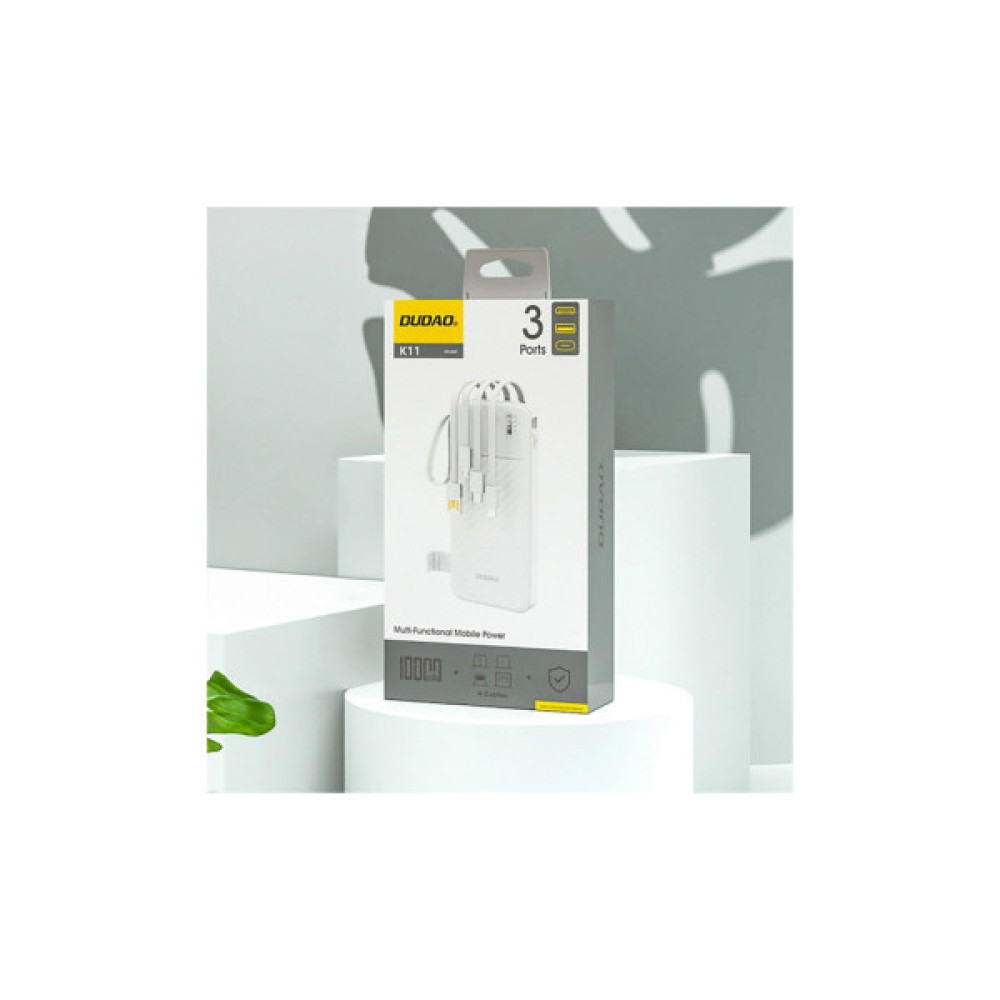 Батарея універсальна Dudao 10000mAh K11 10W, USB-A, USB-C, microUSB, with USB-A/USB-C/Lightning/MicroUSB cables White (6977196681860)