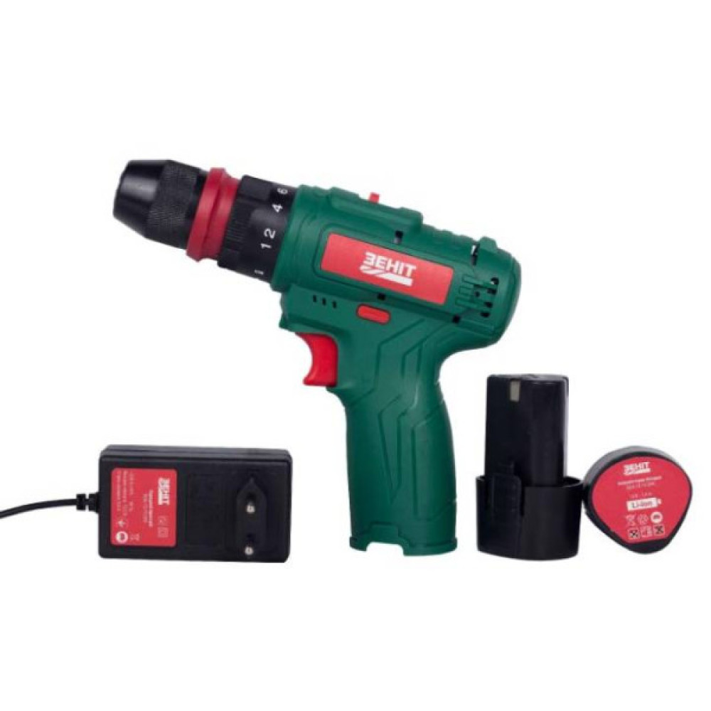 Шурупокрут-дриль акумуляторний Зеніт ЗША-12/15 DFR 12В 2х1.5А·год 18Нм 350·1350об/хв 0.95кг