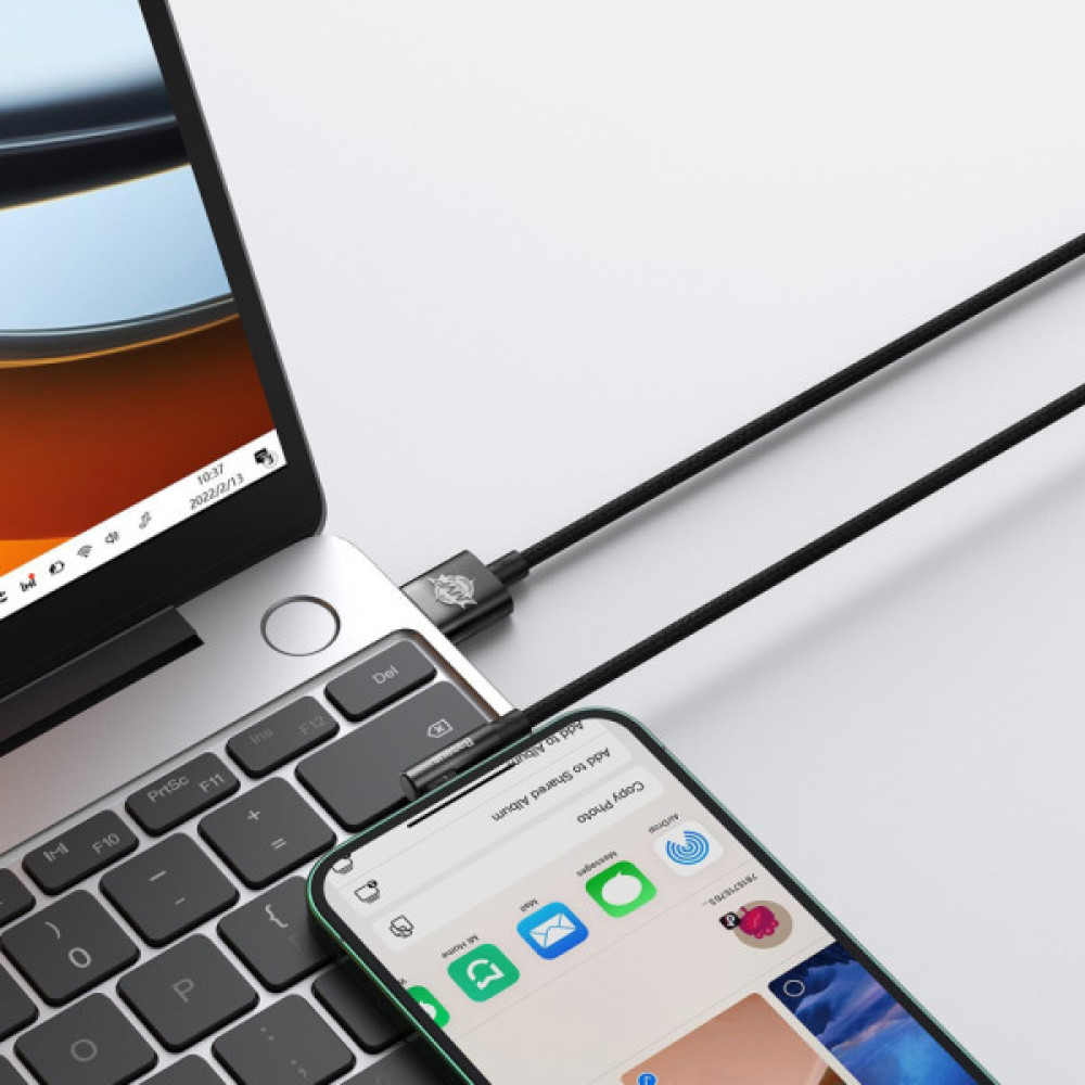 Дата кабель USB 2.0 AM to Lightning 2.0m 2.4A 90° corner black Baseus (CAVP000101)
