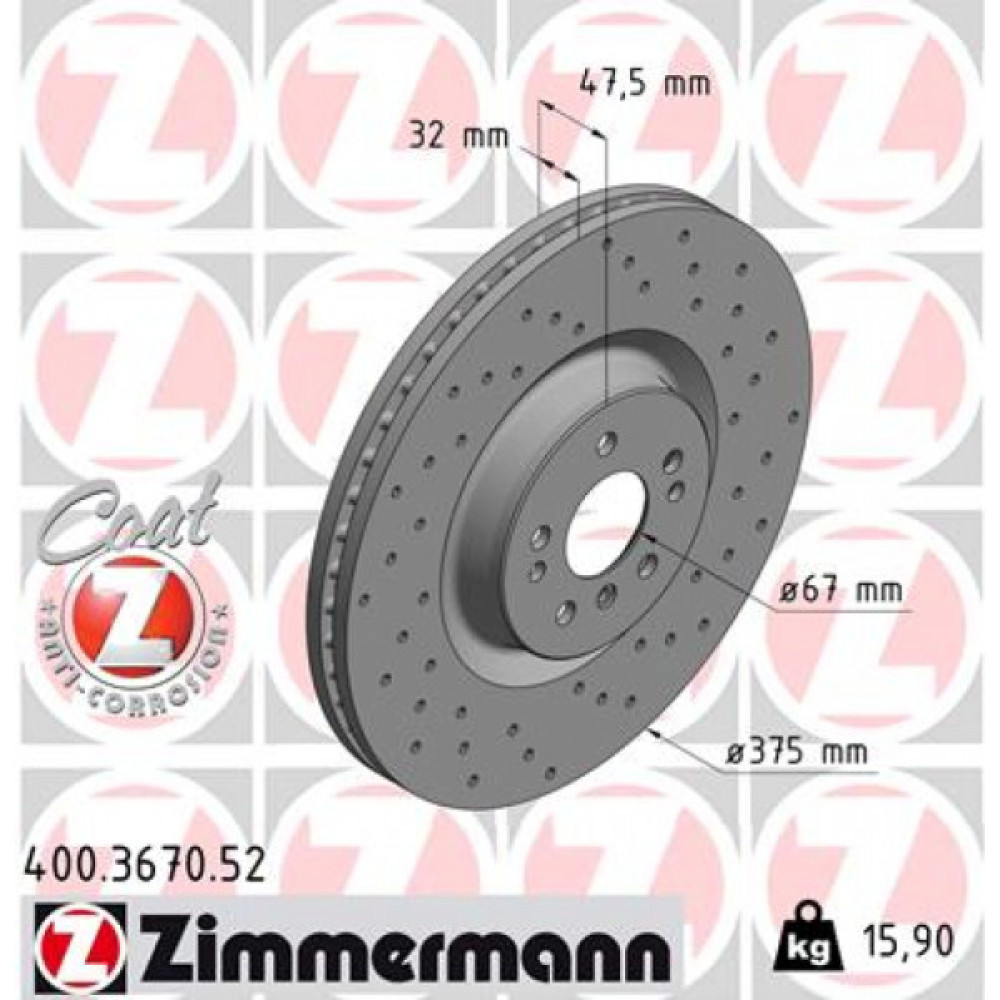 Гальмівний диск ZIMMERMANN 400.3670.52 Гальмівний диск ZIMMERMANN 400.3670.52