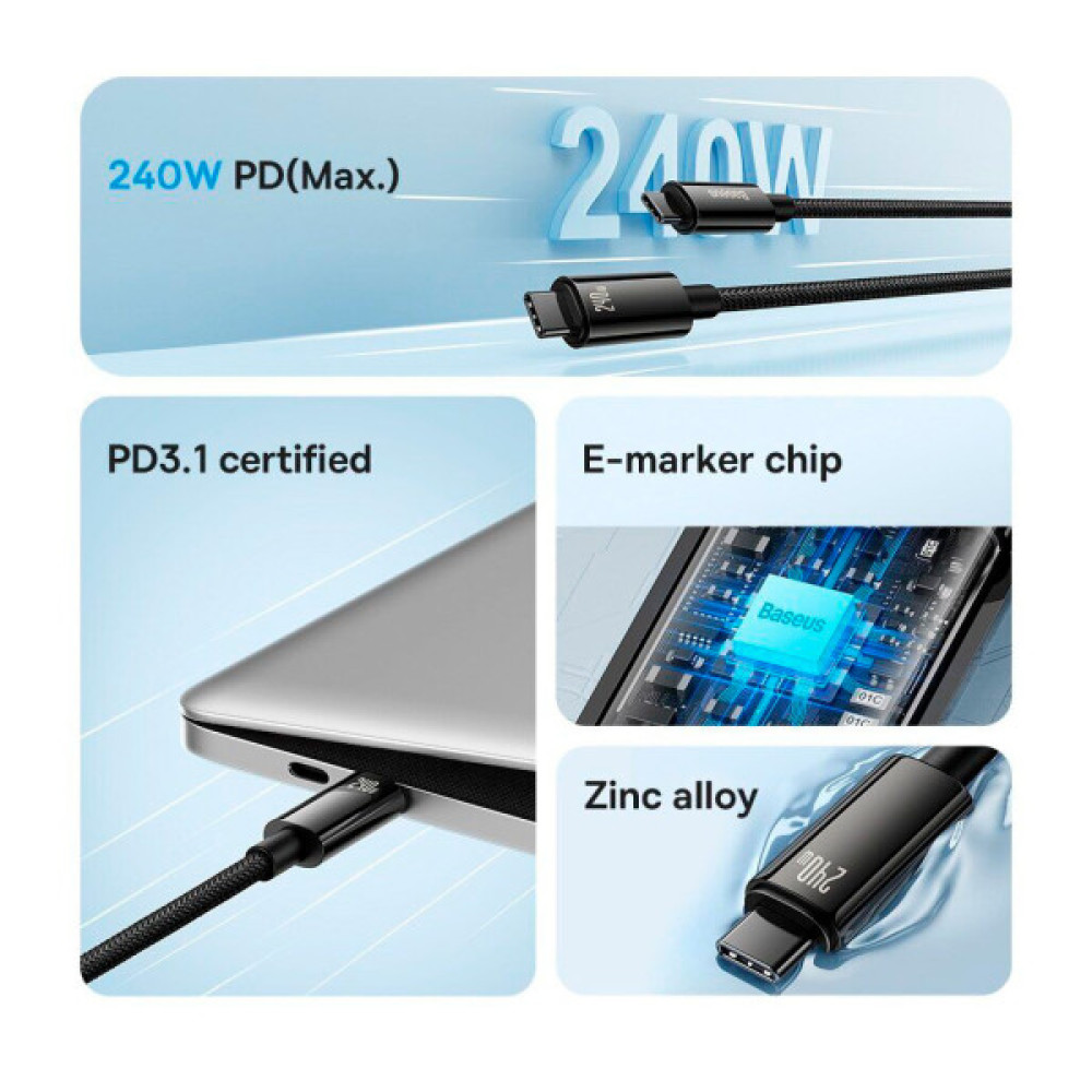 Дата кабель USB-C to USB-C 1.0m 240W Black Baseus (CAWJ040001)