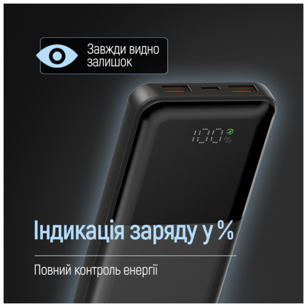 Батарея універсальна ColorWay 10 000 mAh PD/22.5W, QC/3.0, LCD, Black (CW-PB100LPB3BK-PDD)