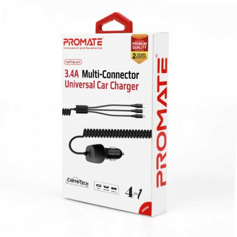 Зарядний пристрій Promate 17W USB + Multi-Connector (voltrip-uni.black)