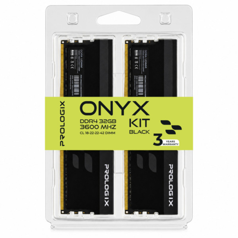 Модуль пам'яті для комп'ютера DDR4 32GB (2x16GB) 3600 MHz Onyx Black Prologix (PRO32GB3600YB4K)
