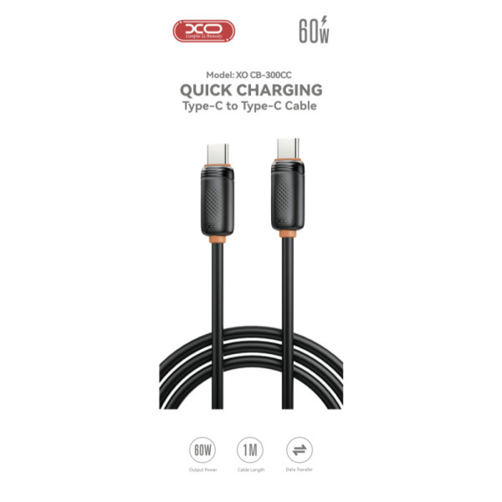 Дата кабель USB-C to USB-C 1.0m 27W black XO (XO-CB-300CC-BK)