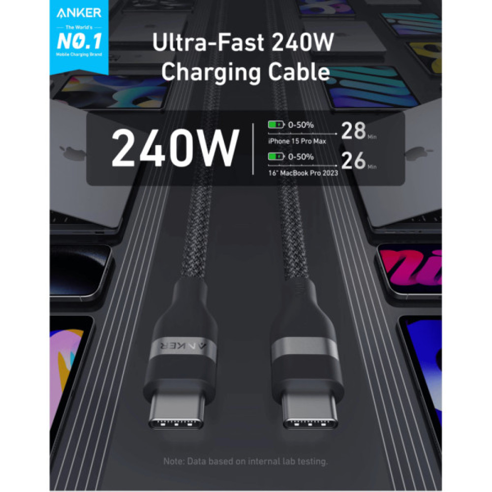 Дата кабель USB-C to USB-C 1.8m 240W upcycled-braided black Anker (A82E2H12)