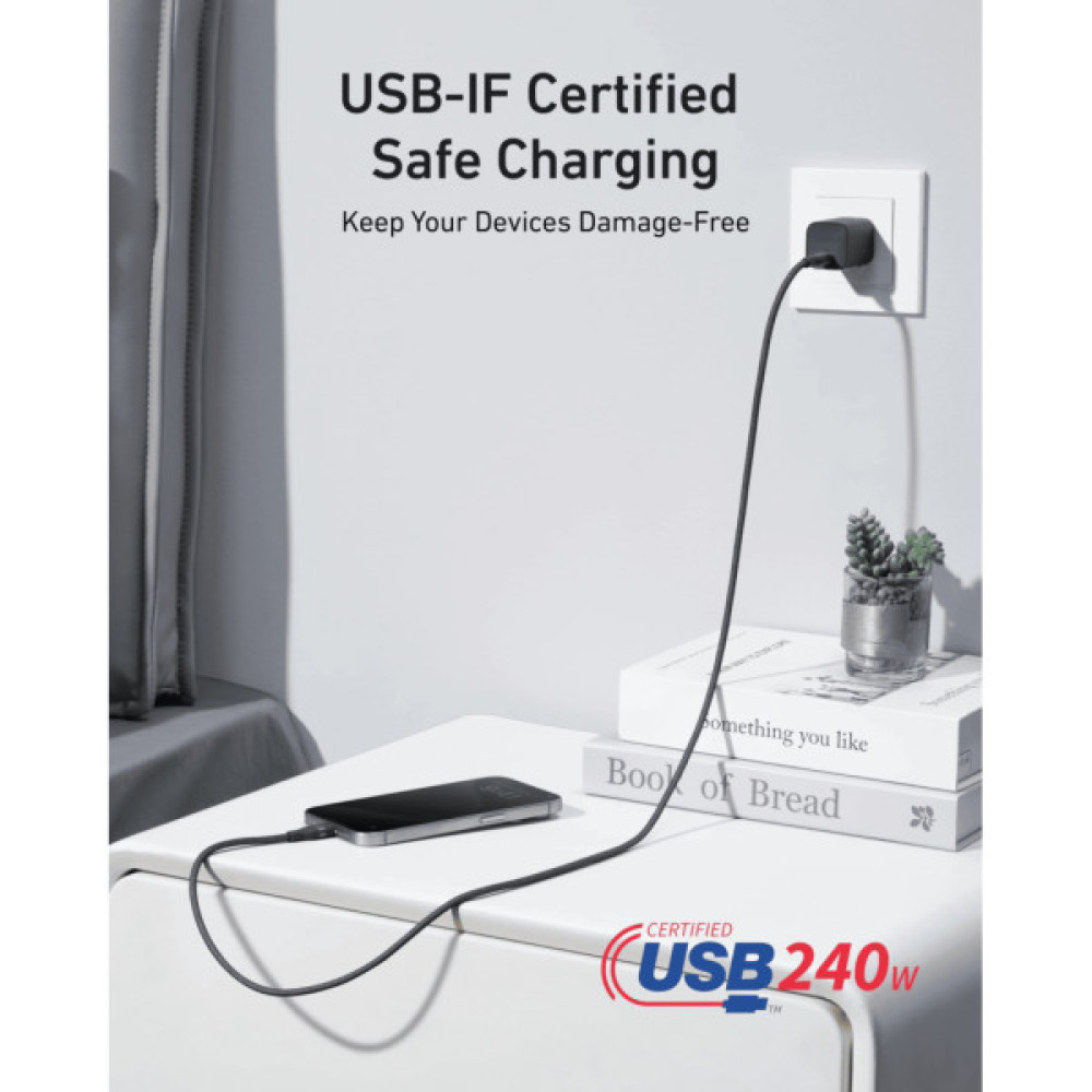 Дата кабель USB-C to USB-C 1.8m 240W upcycled-braided black Anker (A82E2H12)