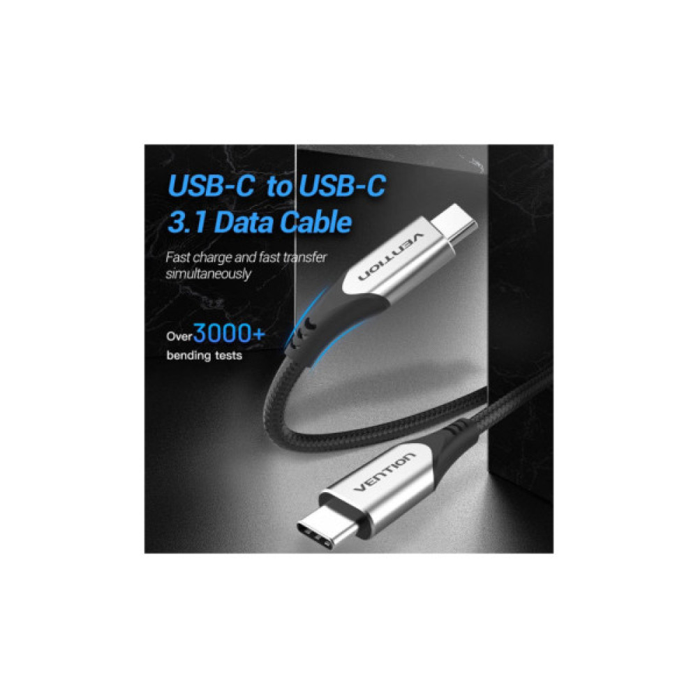 Дата кабель USB-C to USB-C 0.5m 60W USB 3.1 cotton braided Vention (TAAHD)