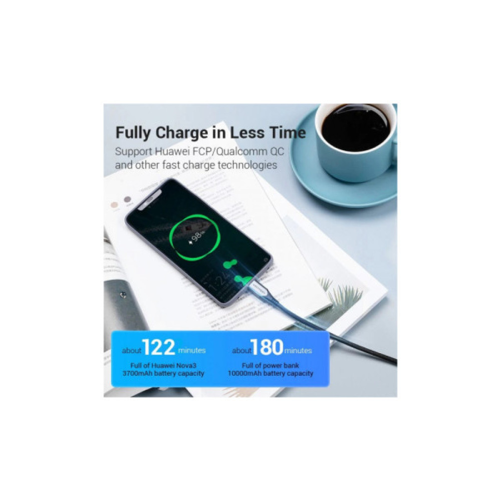 Дата кабель USB-C to USB-C 0.5m 60W USB 3.1 cotton braided Vention (TAAHD)