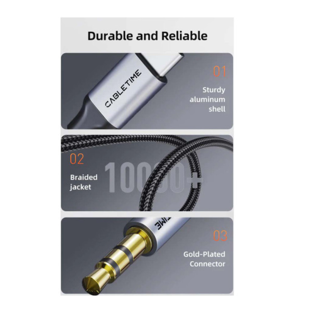 Кабель мультимедійний USB-C to 3.5mm M 1.0m Cabletime (CA915767)