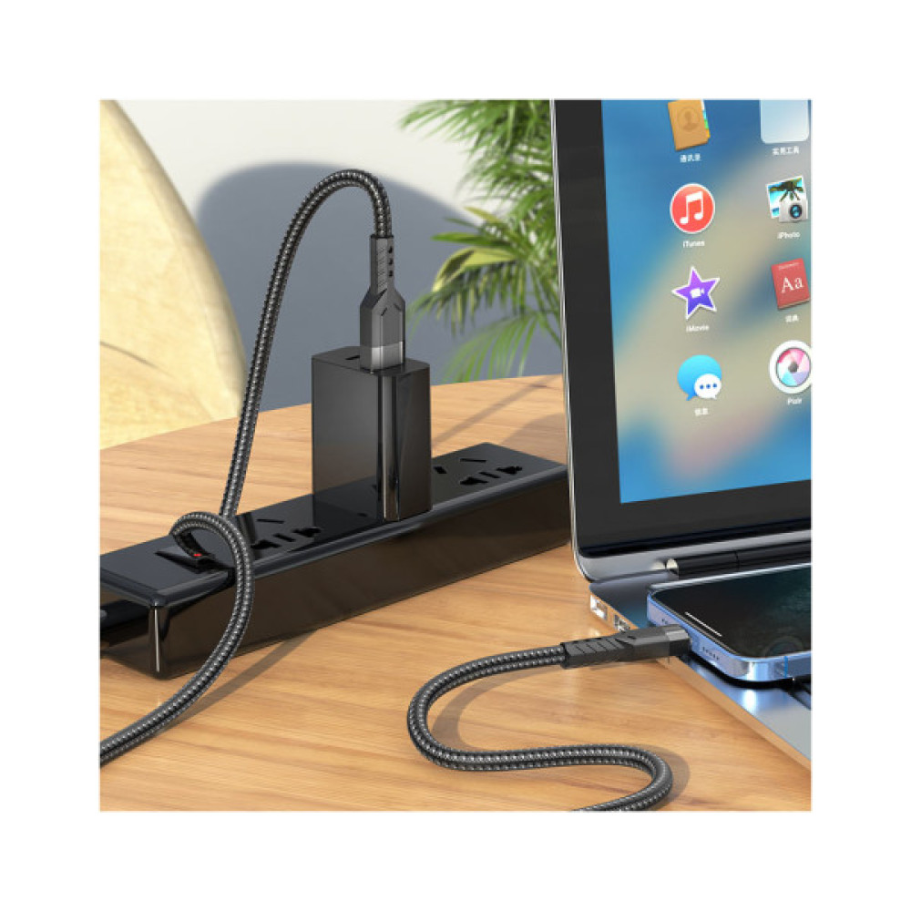Дата кабель USB 2.0 AM to Lightning 1.2m 2.4A nylon aluminum U110 black HOCO (6931474770561)