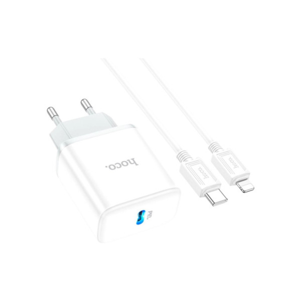 Зарядний пристрій HOCO C104A USB-C PD20W + cable USB-C to Lightning white (6931474782908)