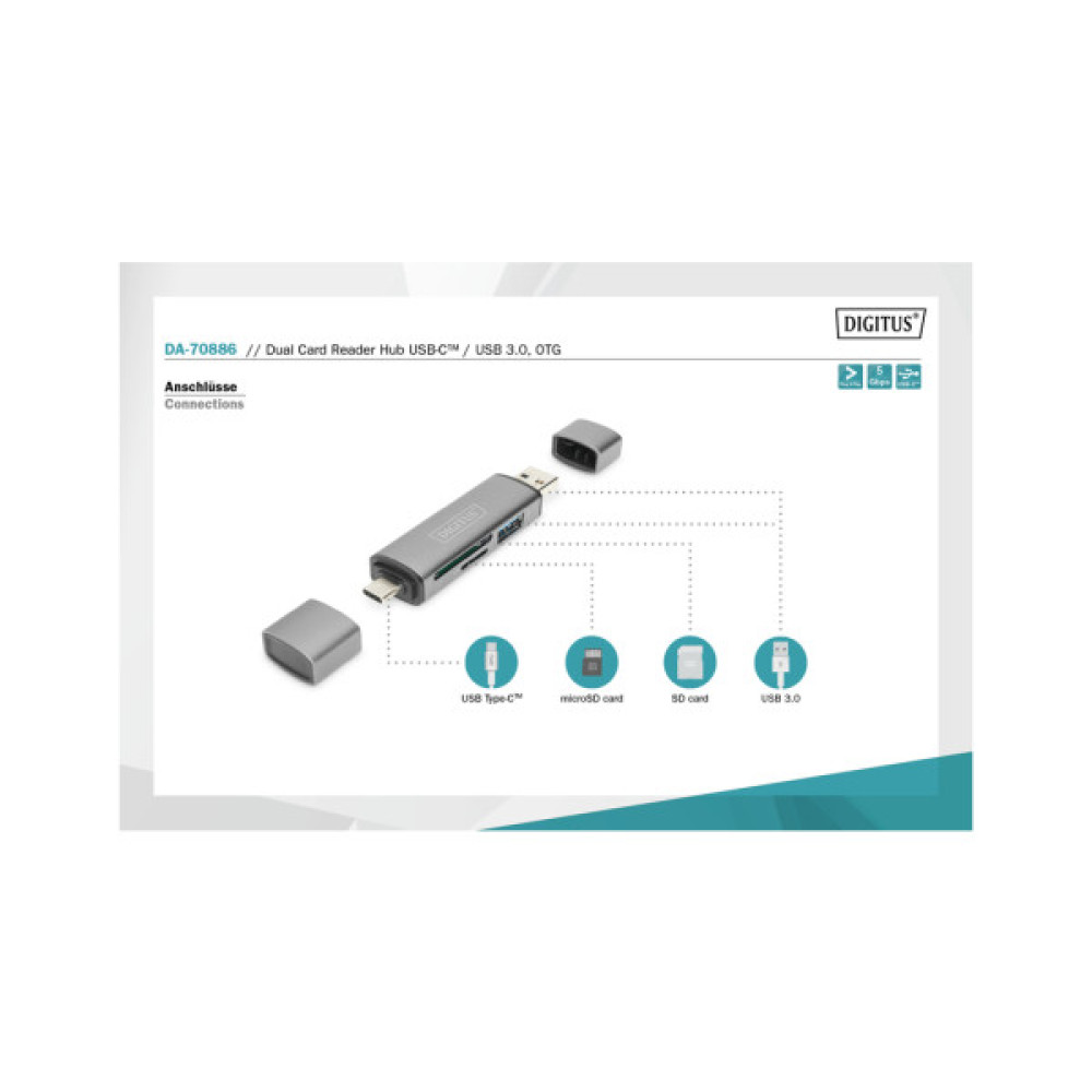Зчитувач флеш-карт Digitus USB-C/USB 3.0 SD/MicroSD (DA-70886)